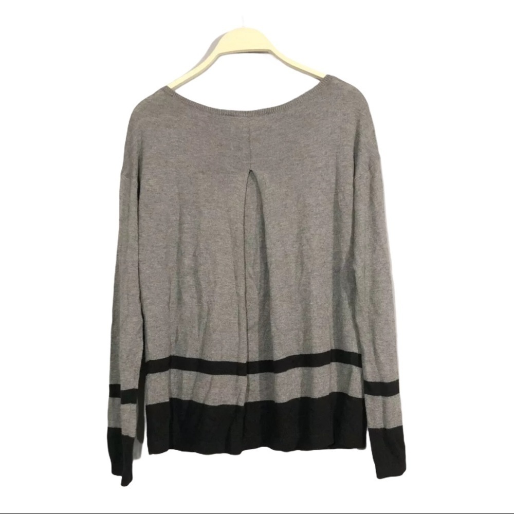 Loft sweater Gray Black Color Block stripe Pleat - Picture 2 of 10